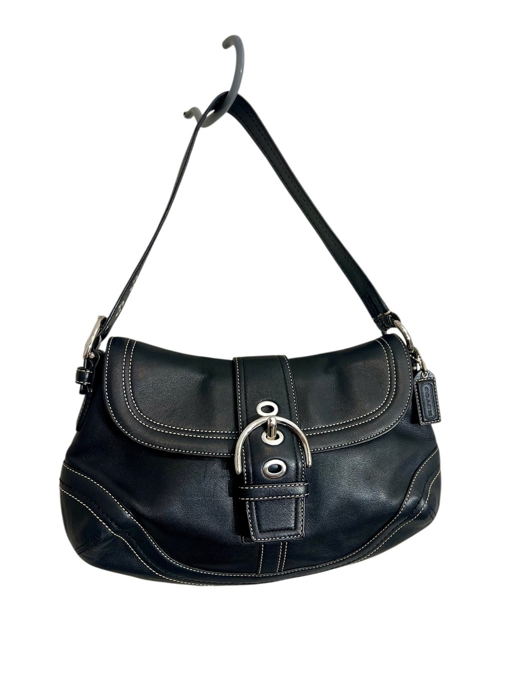 Y2K Coach Soho black leather buckle flap shoulder bag f10910 contrast stitching